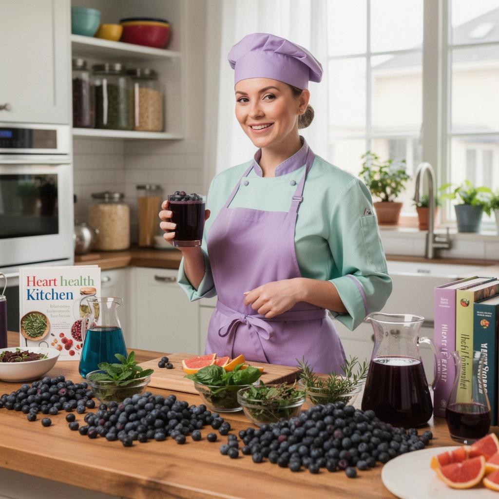 Mėlynių arbatos ingredientai, įskaitant mėlynes ir kitas uogas, ant stalo